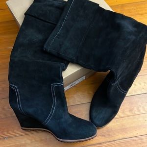 DR. SCHOLL'S BLACK SUEDE Wedge BOOTS Knee High size 9-1/2